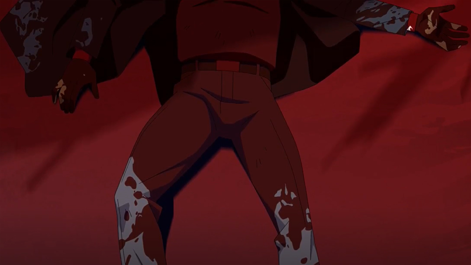 A screenshot of Angstrom Levy's bloodied body on the floor in Invincible season 2's finale