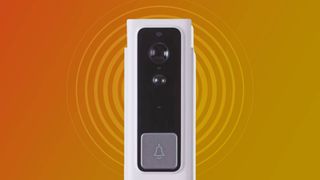 Aldi's video doorbell close up on a gradient background 
