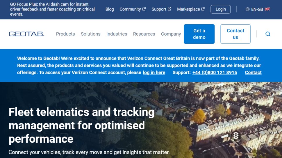 Geotab website screenshot (January 2026).