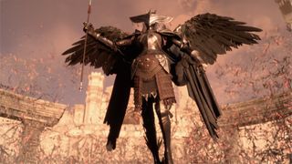 A character in Forspoken hovering above the ground
