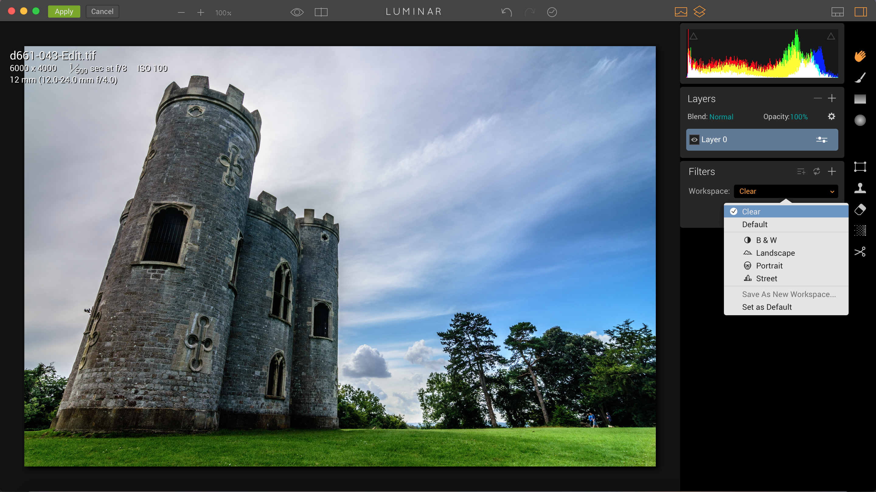 Luminar comes with ready-made workspaces for different photo genres, like B&amp;amp;W