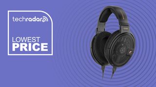 The Sennheiser HD-660S2 in front of a purple background featuring the words 'TechRadar &ndash; lowest price'.