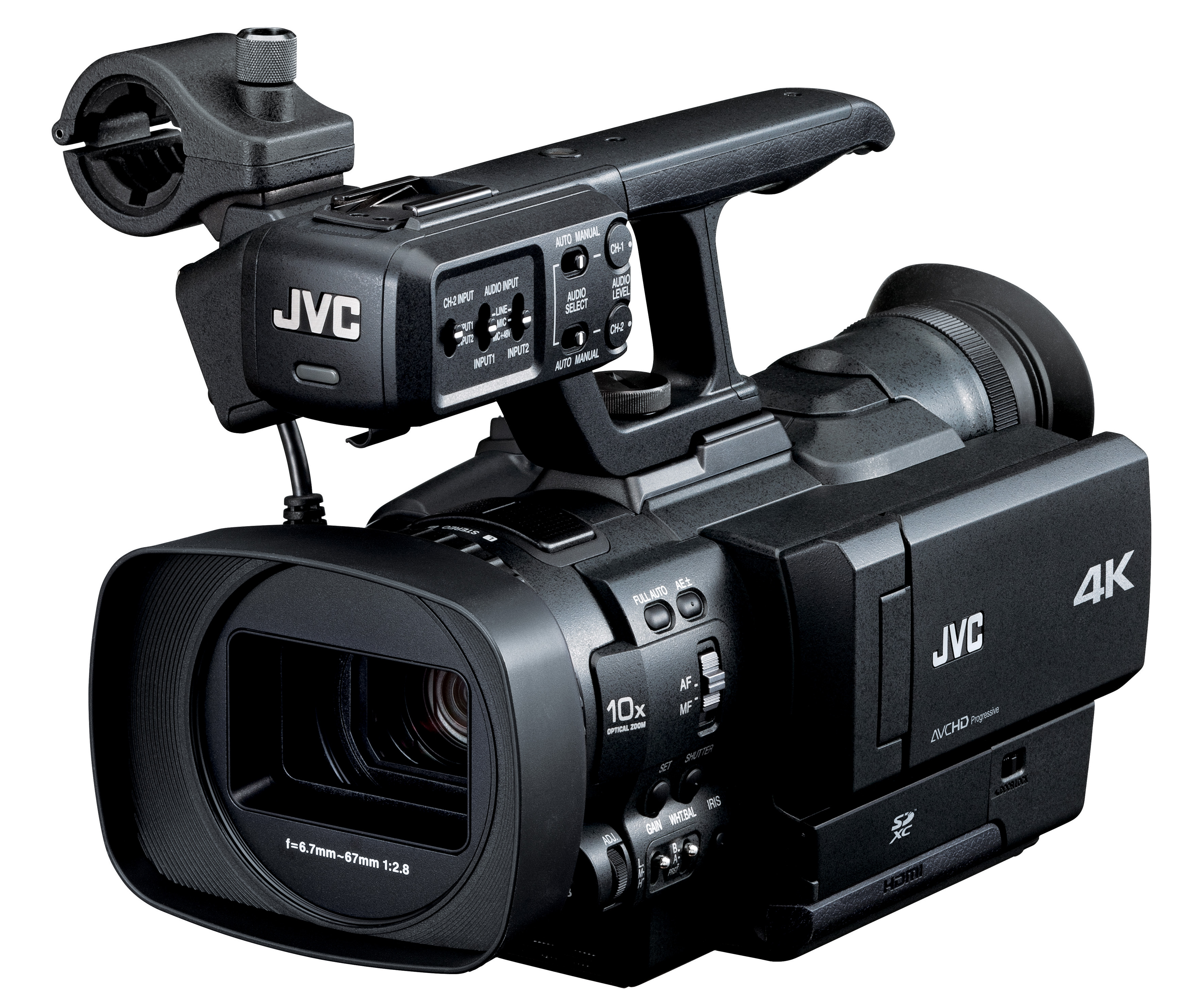 The jvc gy-hmq10 4k camcorder captures 3840x2160 resolution video.