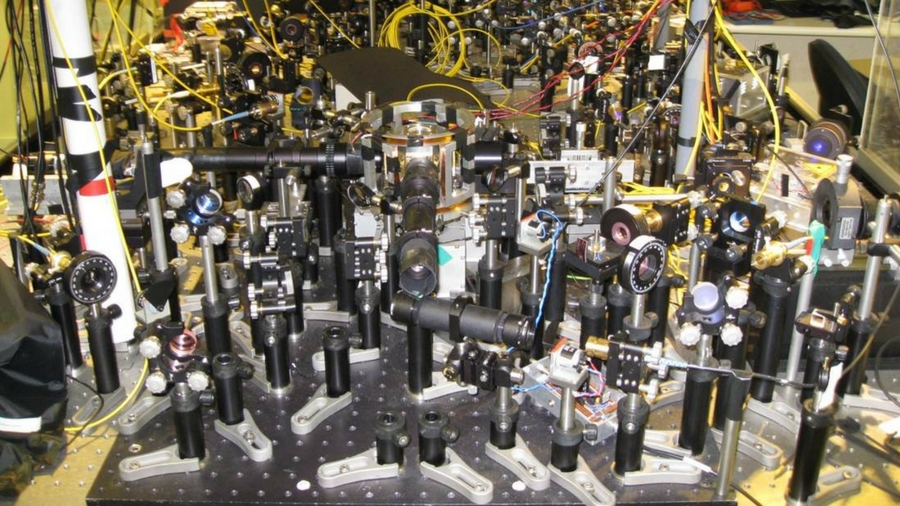 A photo of the infrastructure which is required for an ion-photon interface