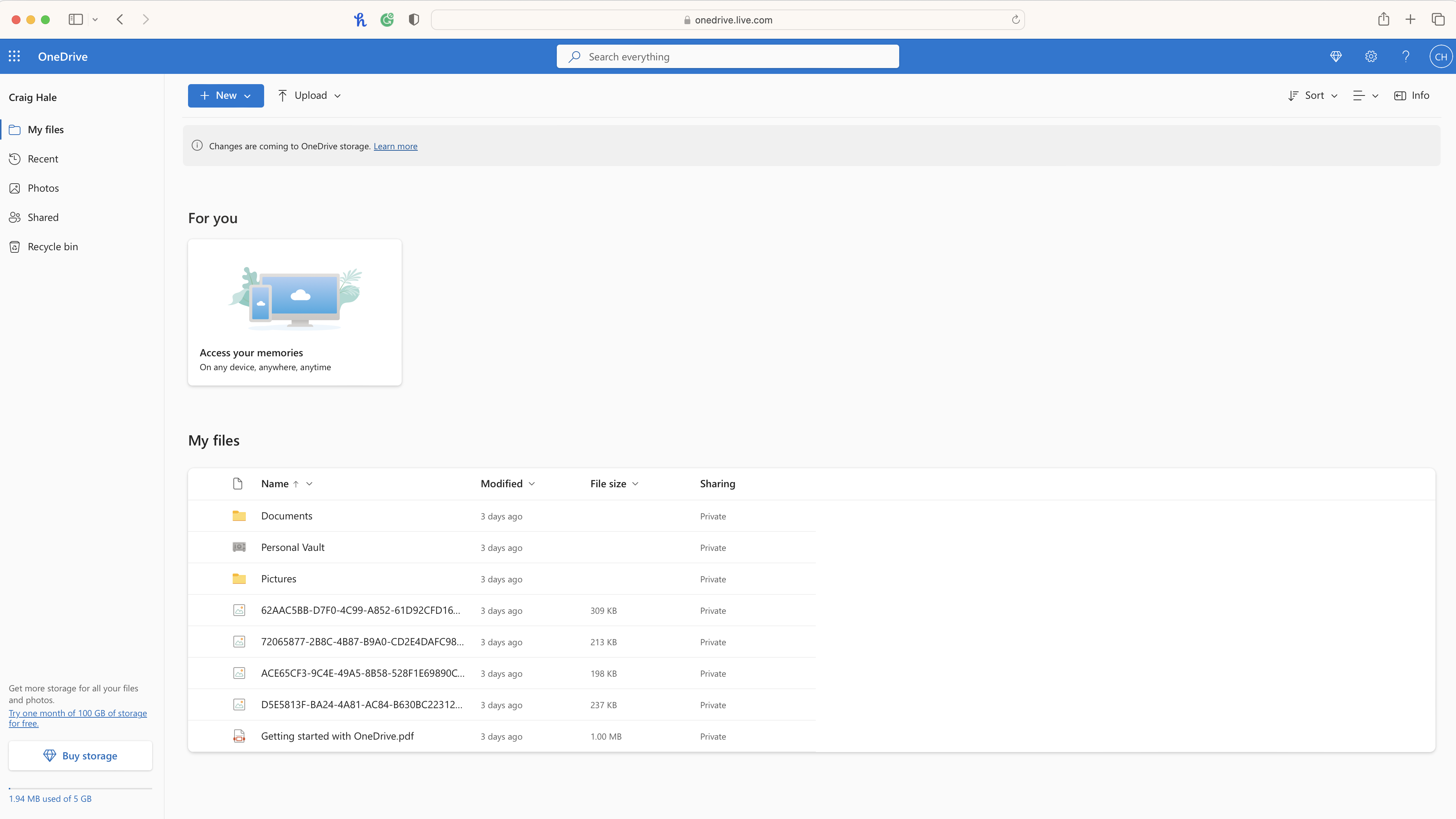 OneDrive on a browser