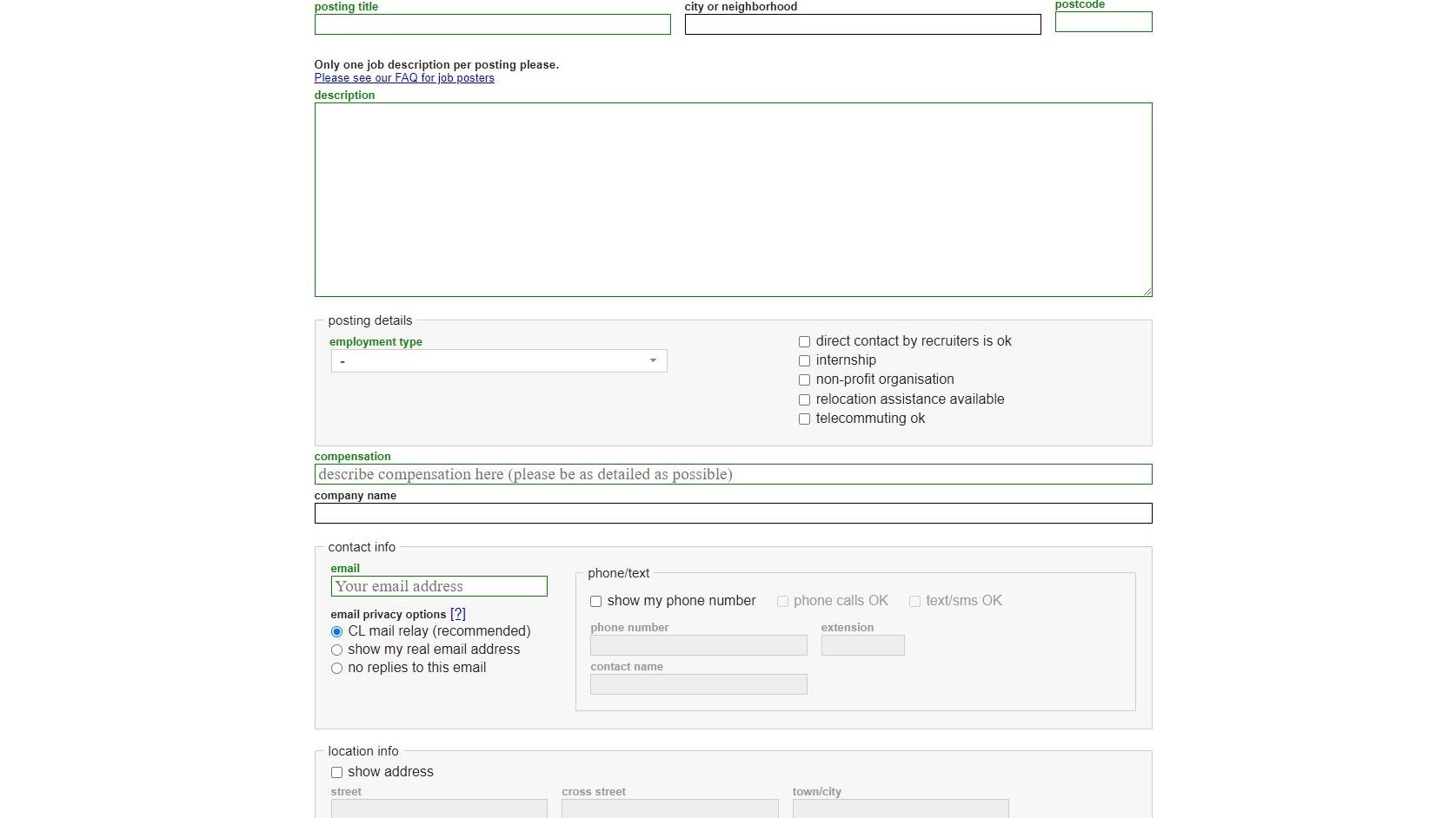 Job Advert Form
