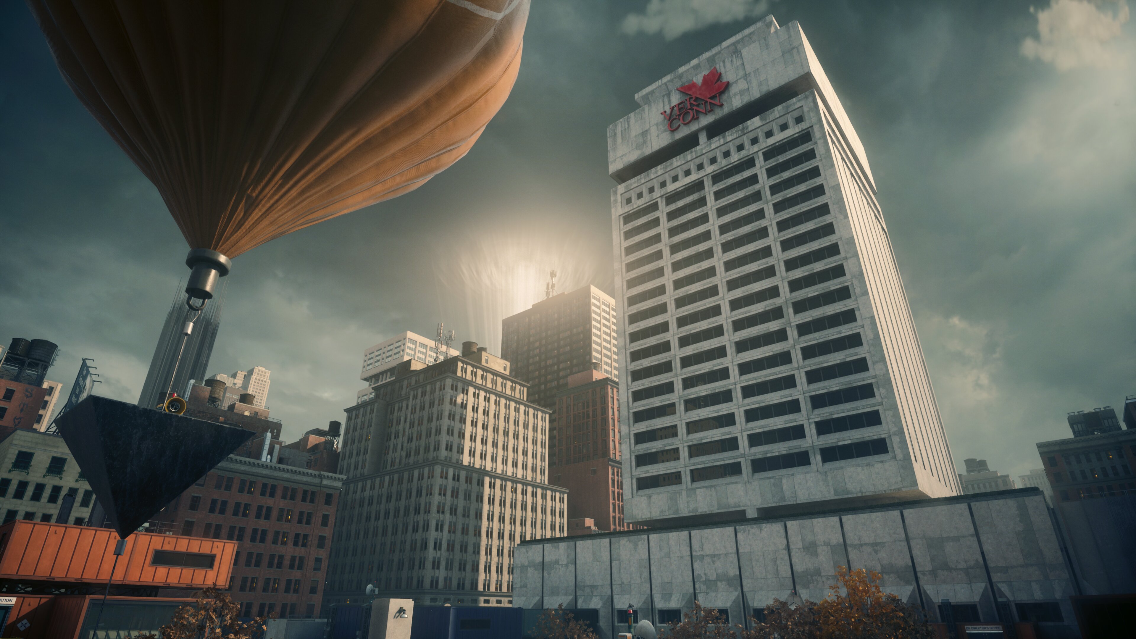 A screenshot from the game Control Resonant showing Dylan Faden, The Hiss, the warped streets of Manhattan, and active combat
