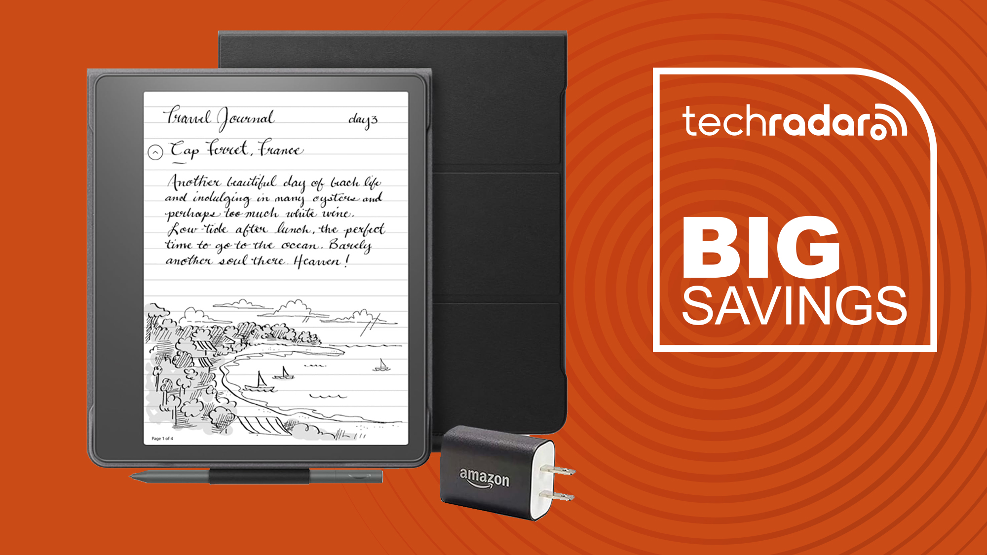 Kindle Scribe Essentials Bundle on an orange background