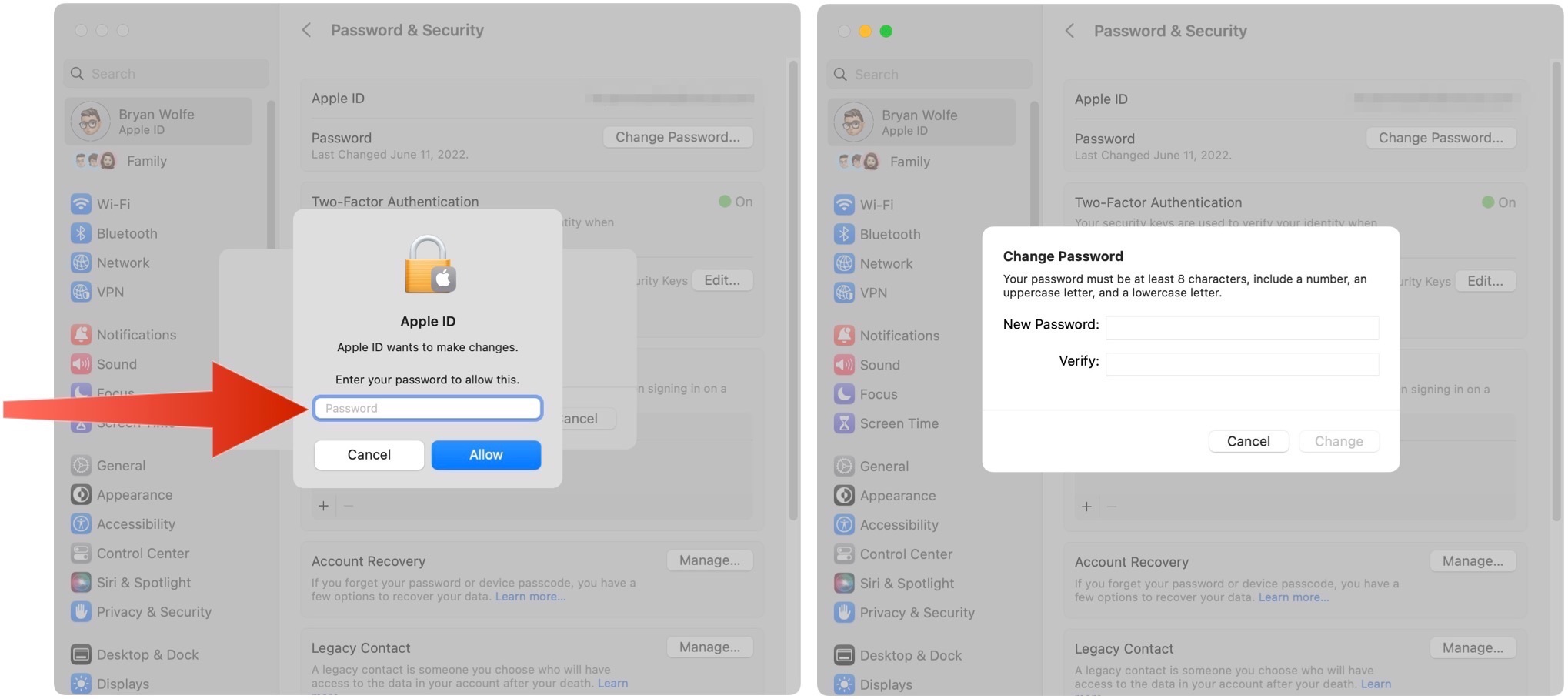 how to change apple id password on mac