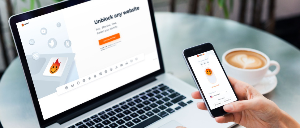 Hola VPN Premium running on a laptop and phone