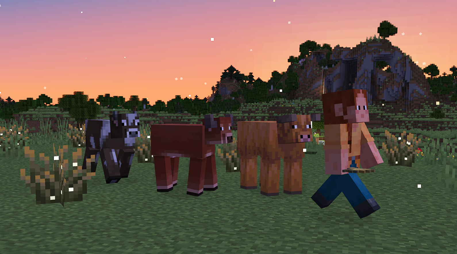 Minecraft: a selection of animals following behind a character