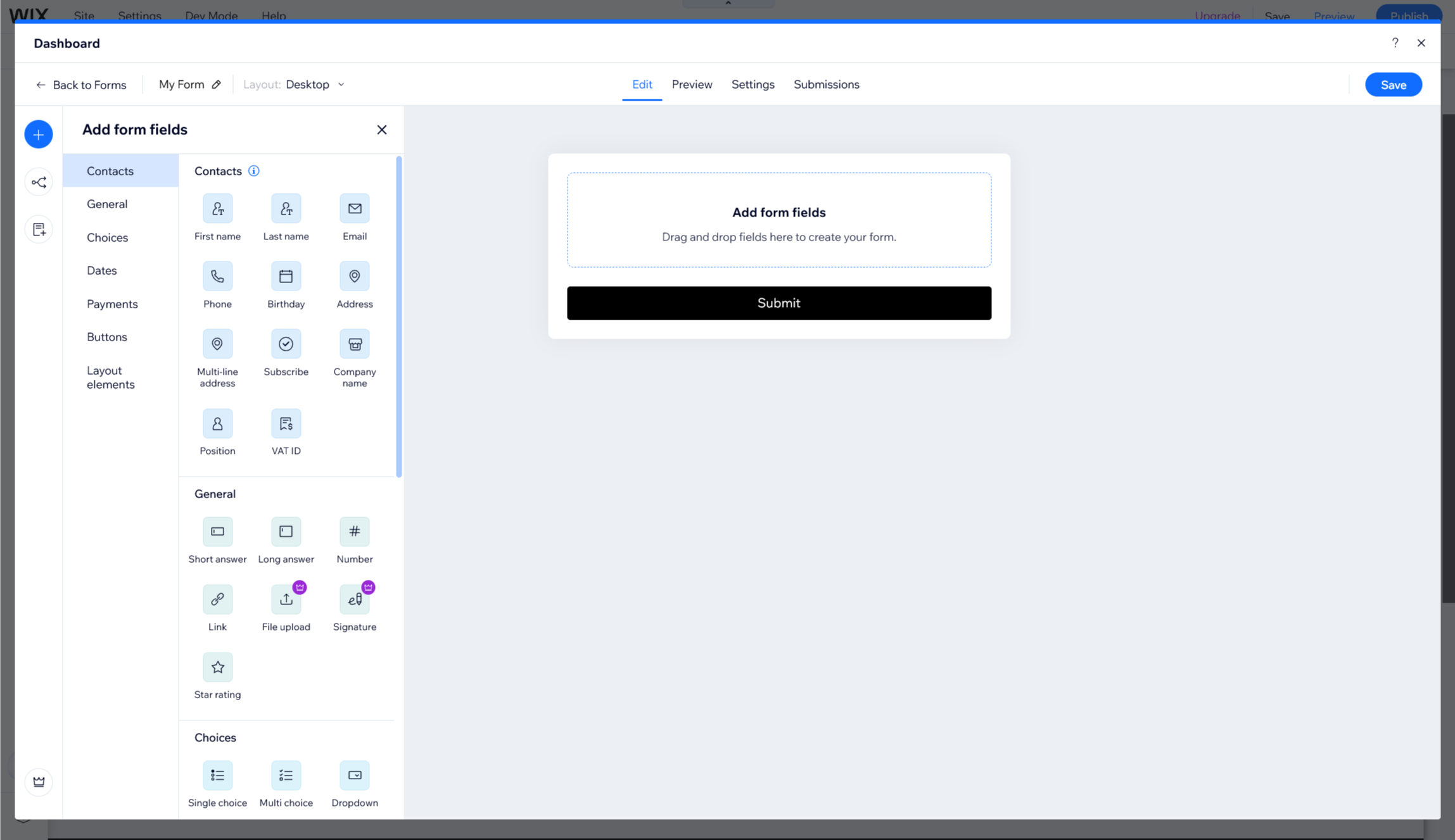 Wix forms builder