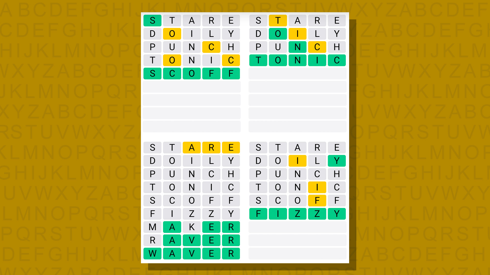 Quordle answers for game 681 on a yellow background