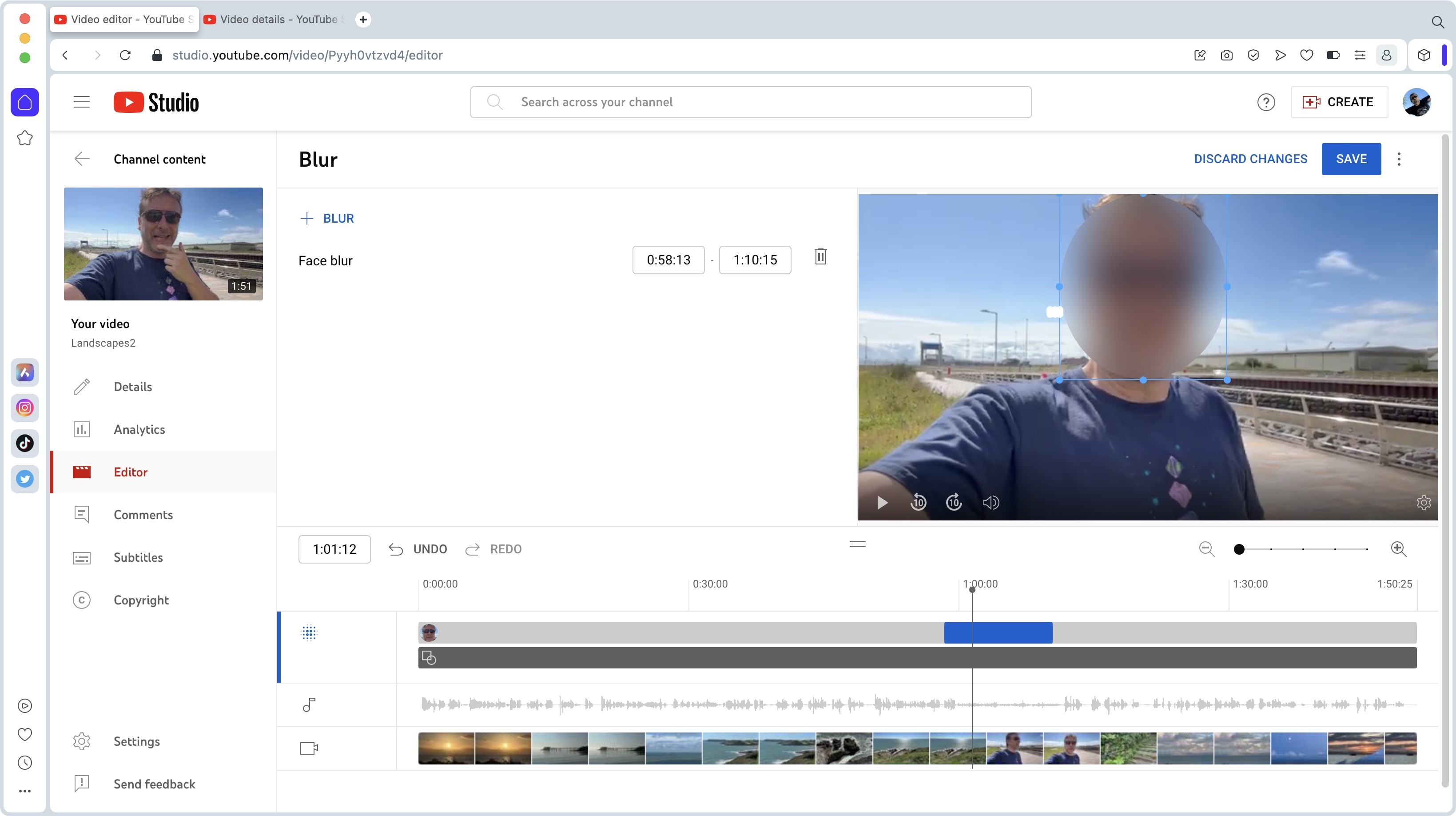 Using YouTube's Studio Editor to make changes to a video