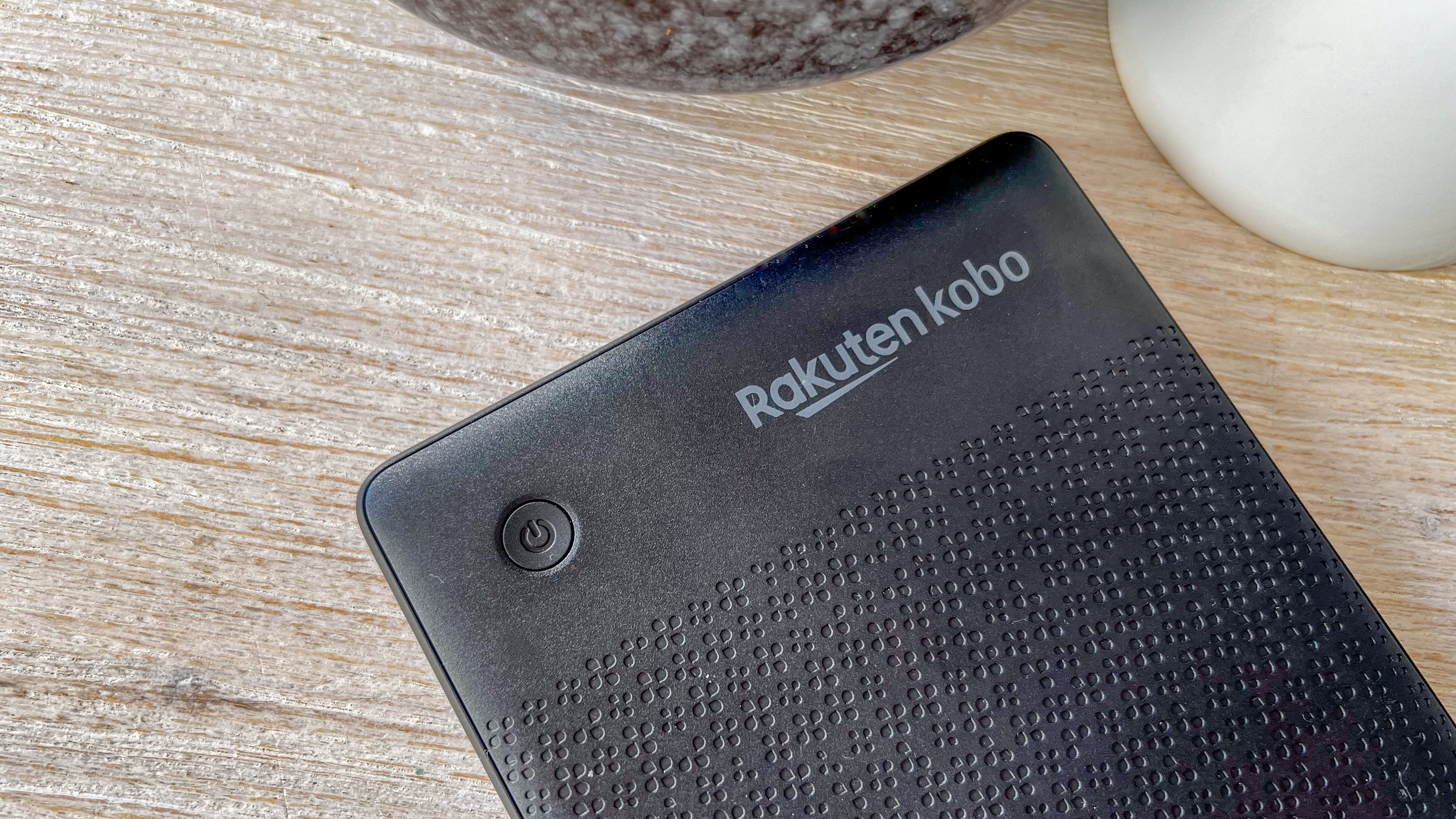 Branding and power button on the rear of the Kobo Clara Colour ereader