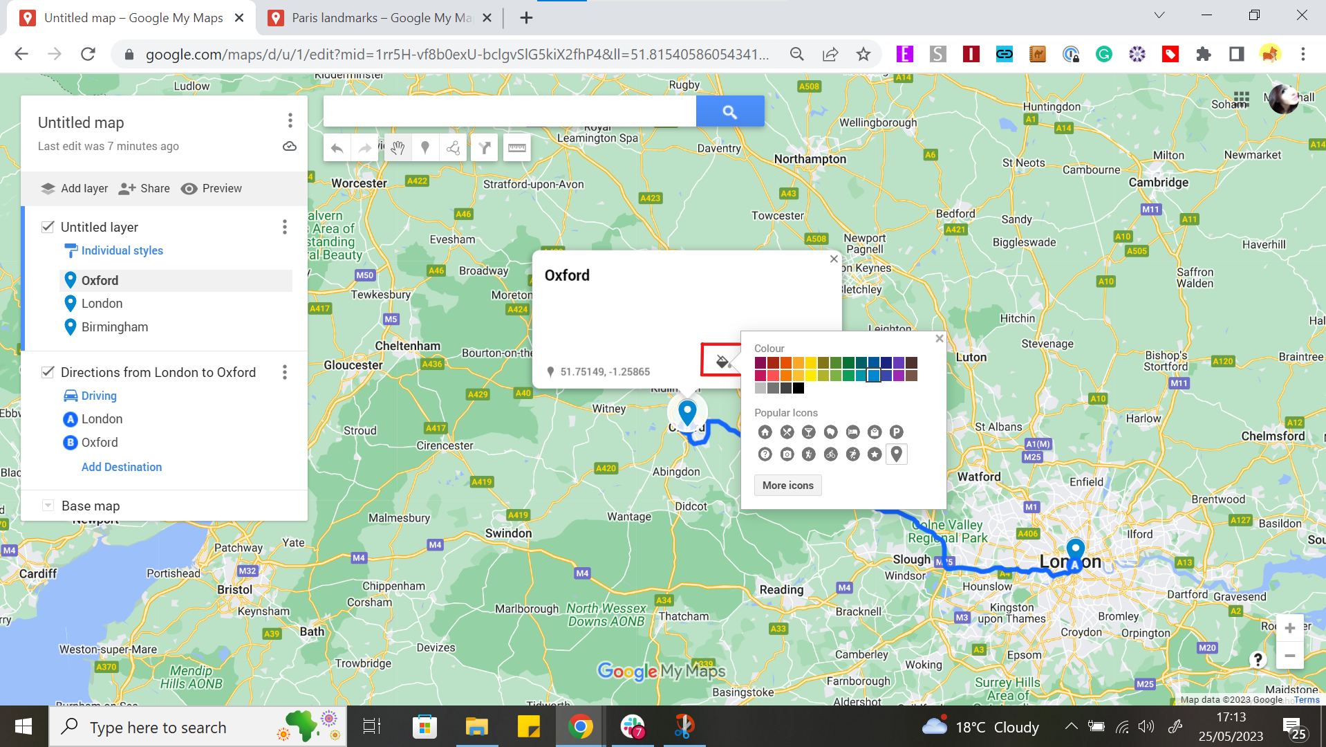 Screenshot of Google My maps how to customize