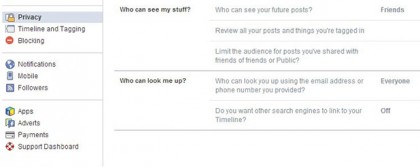 Facebook privacy settings