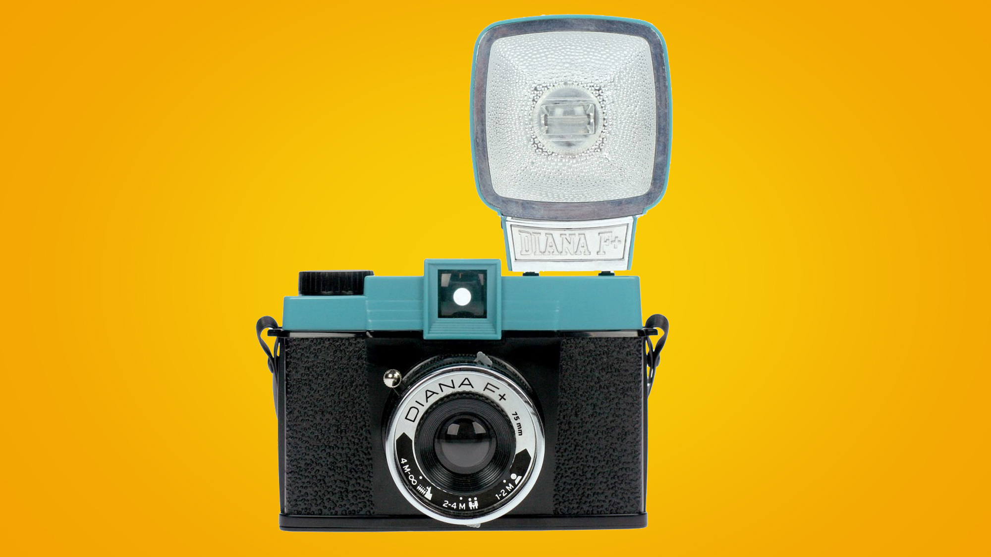 Diana F+ on an orange background