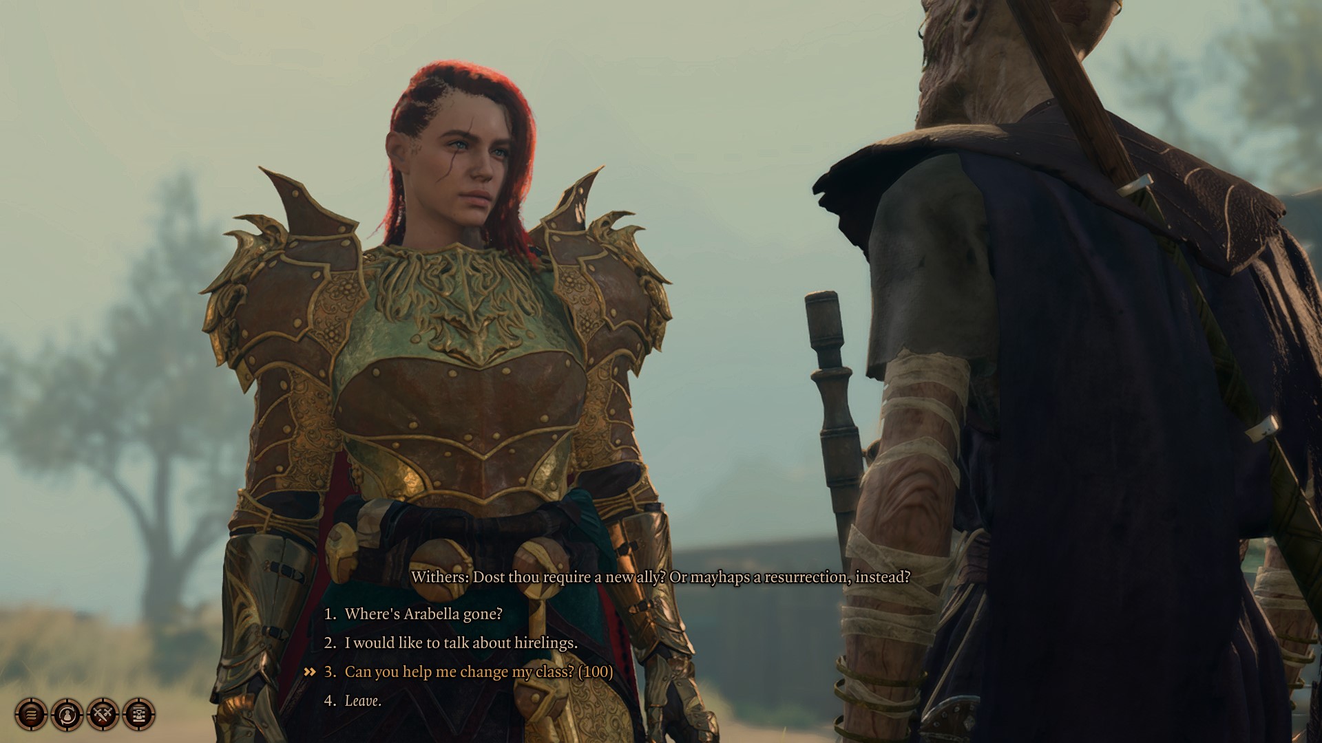 Tall paladin with red hair talking to Withers
