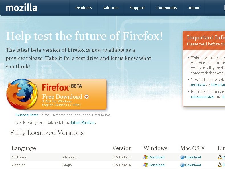 Firefox beta 3.5