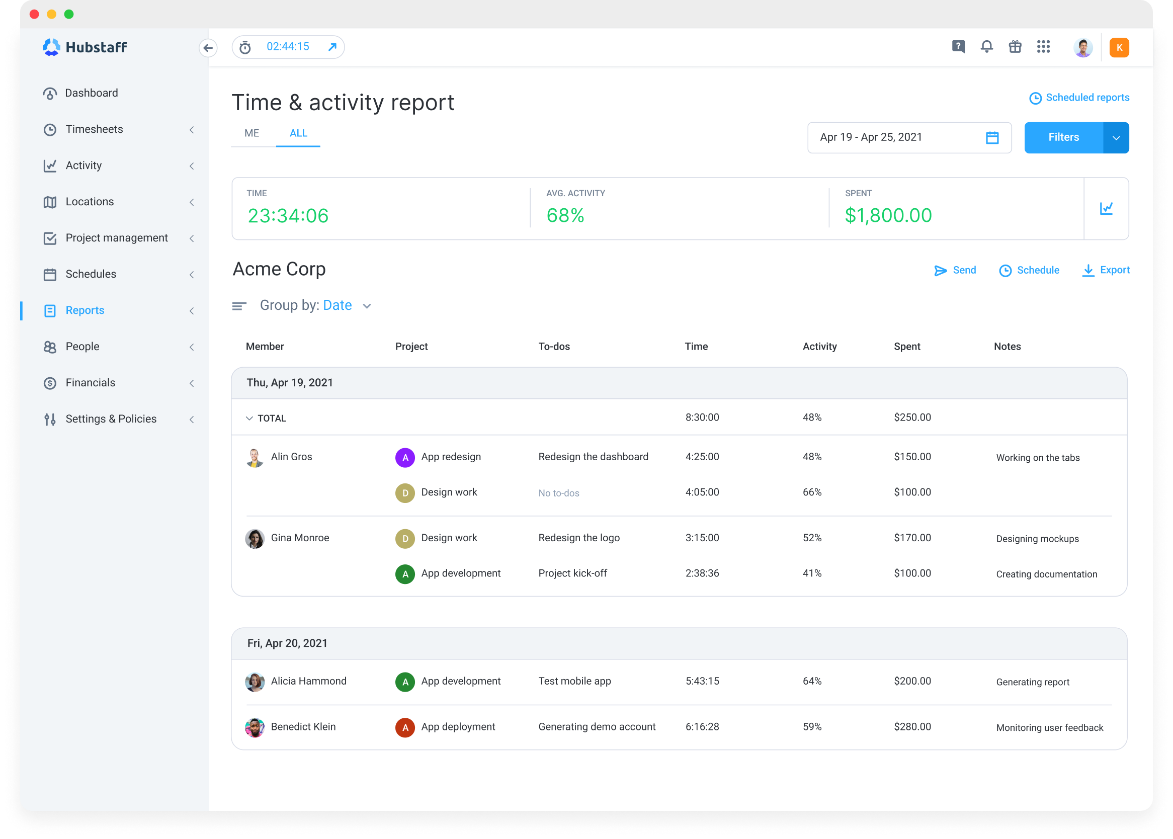 HubStaff time tracking reports