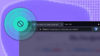 Illustration of a web browser tab with a string of DNS numbers and a stop sign.