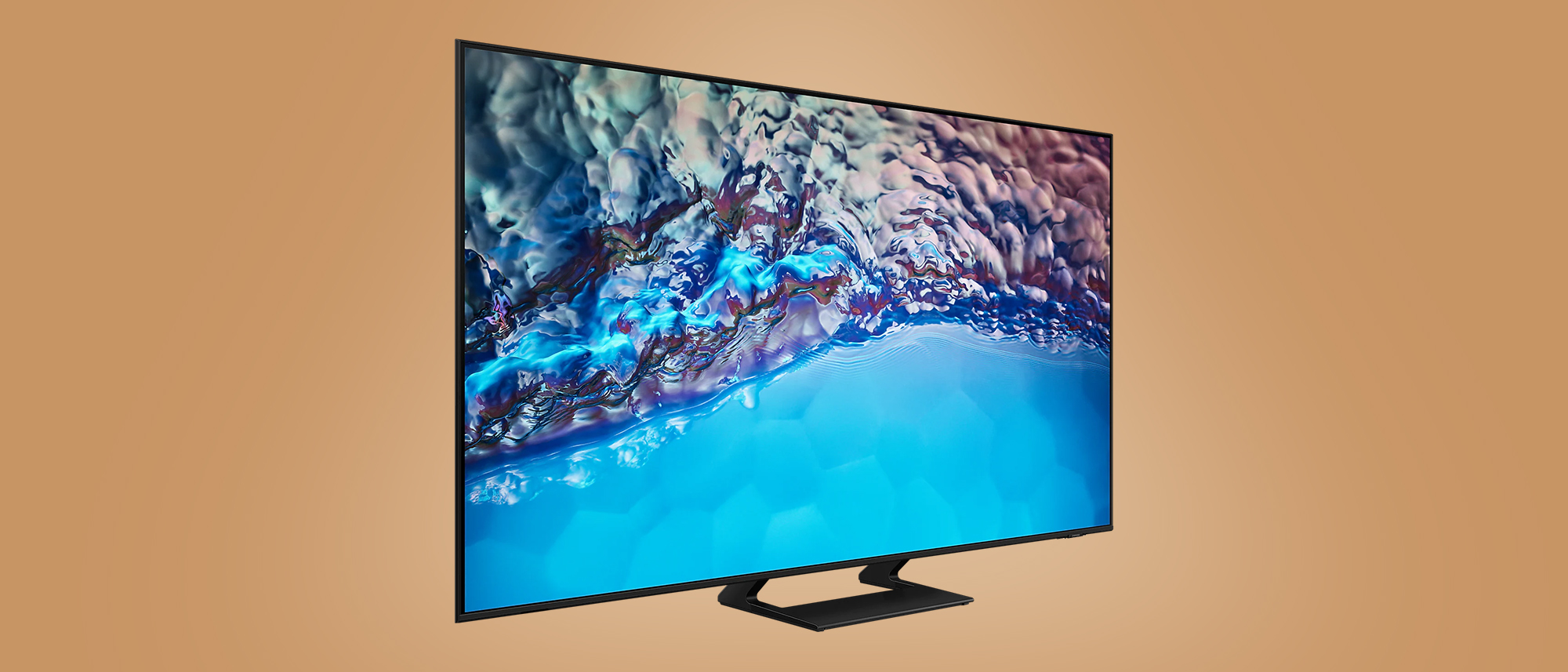 Samsung BU8500 TV on orange background