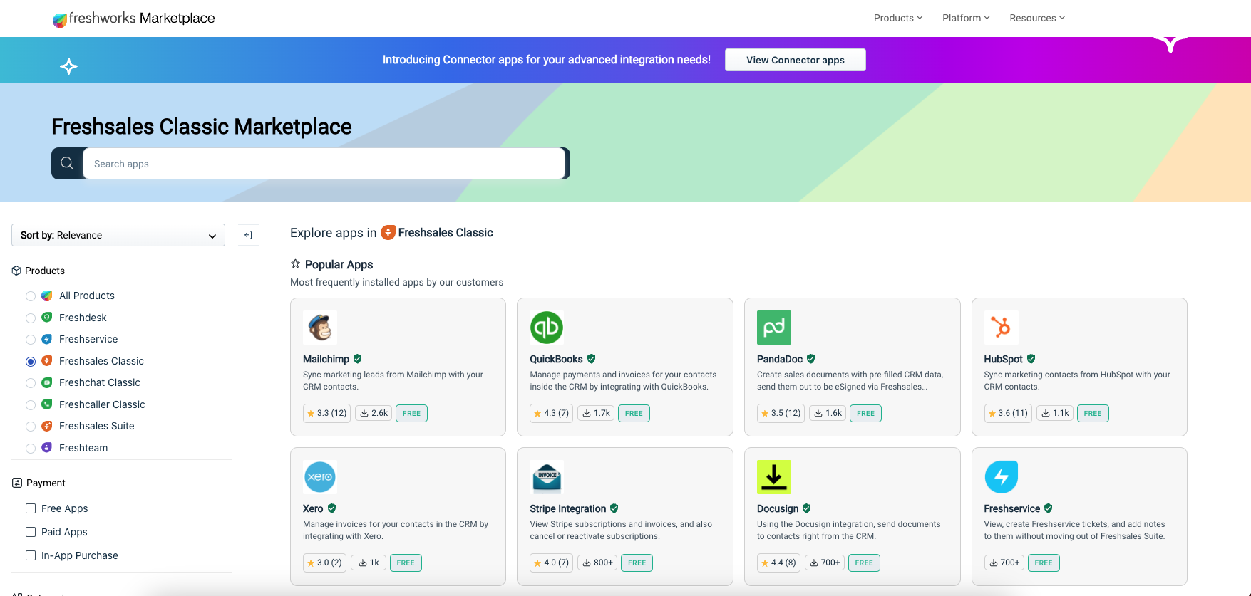 screenshot of freshsales integrations