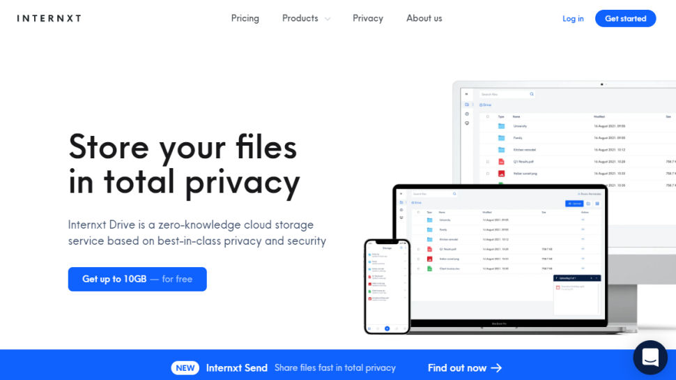 Website screenshot for Internxt