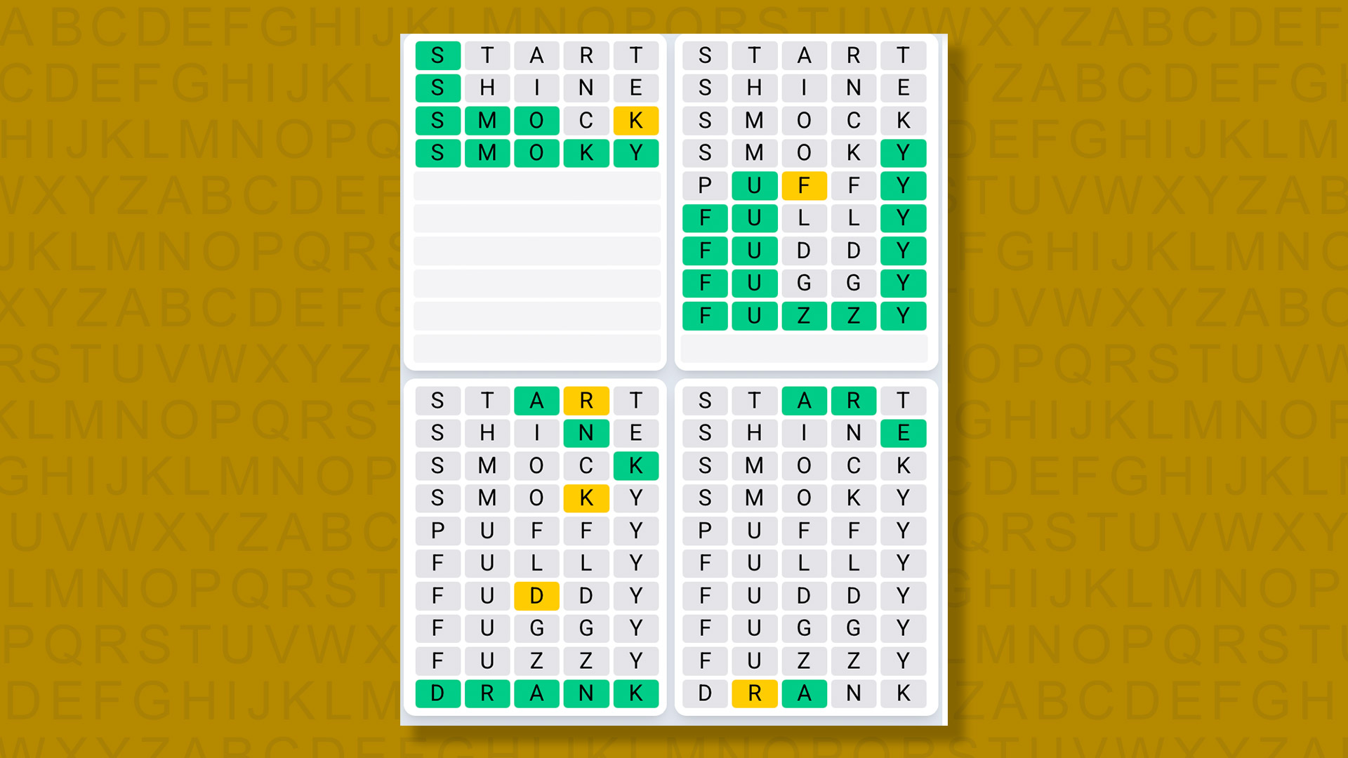 Quordle Daily Sequence answers for game 1411 on a yellow background