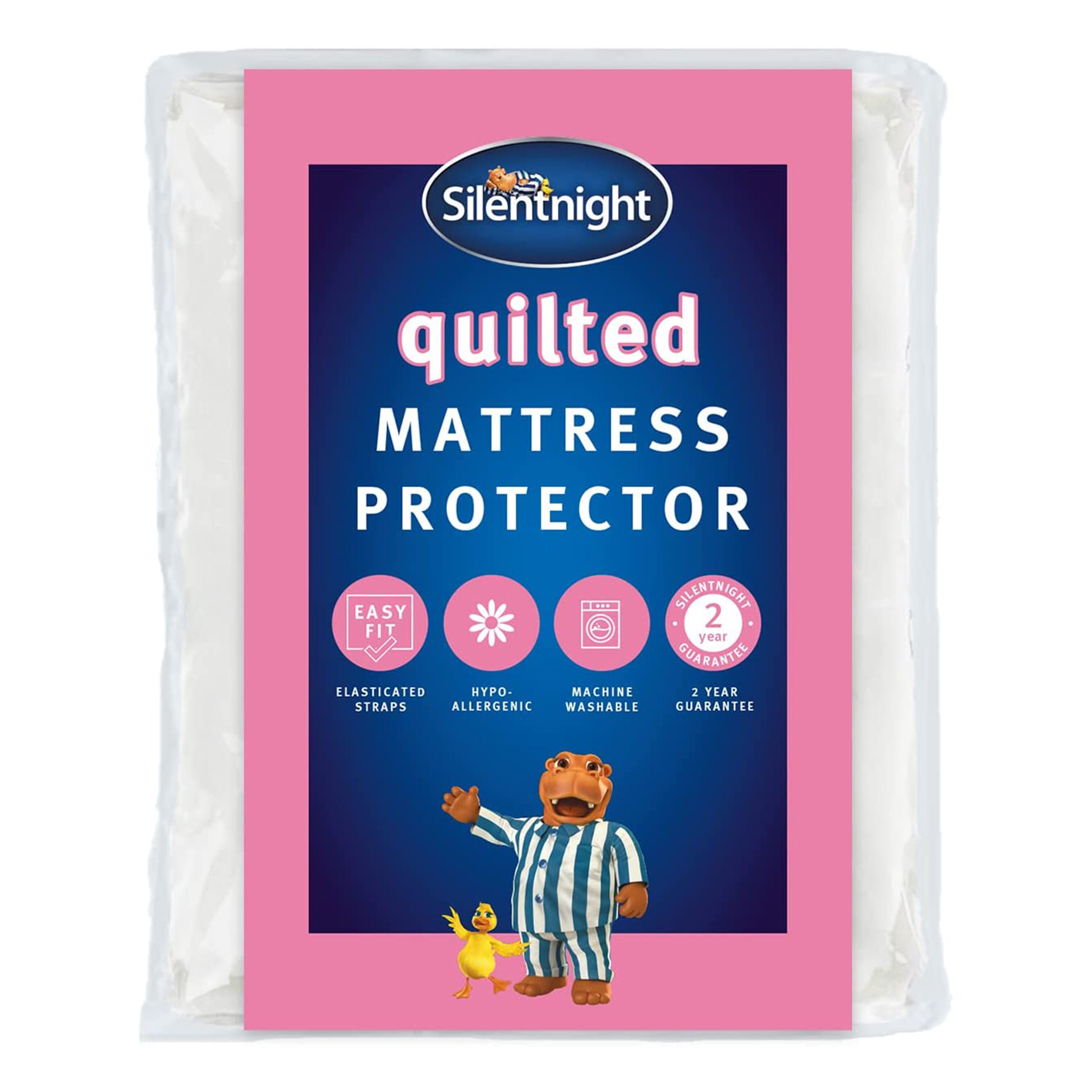 Silentnight Quilted Mattress Protector in its pink and blue packaging