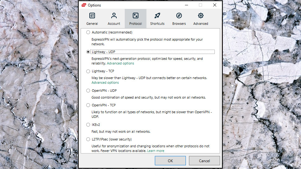 ExpressVPN protocols supported in the Windows app