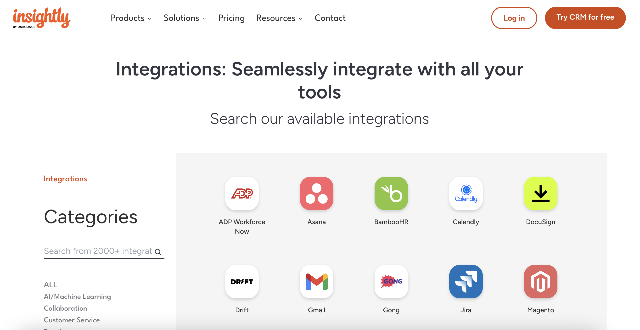 screenshot of Insightly CRM