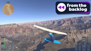 A Cessna 172 flies over the enormous chasm of the Grand Canyon; there's a badge in the top-right hand corner reading 'From the Backlog'.