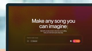 A laptop screen showing the Suno AI song generator