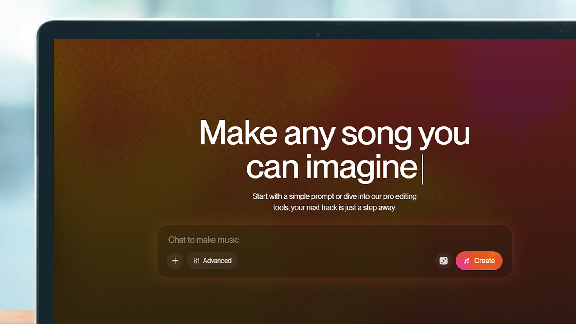 A laptop screen showing the Suno AI song generator