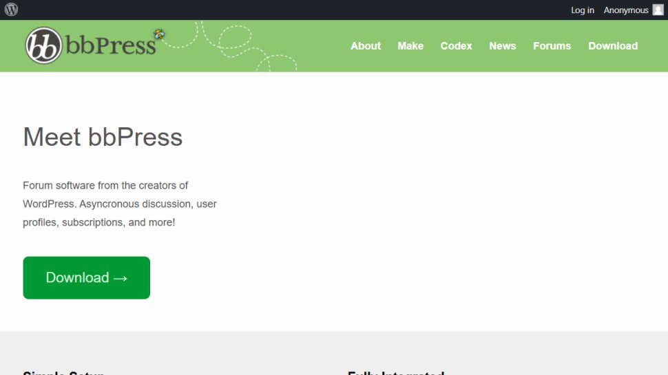 Website screenshot of bbPress (August, 2025)