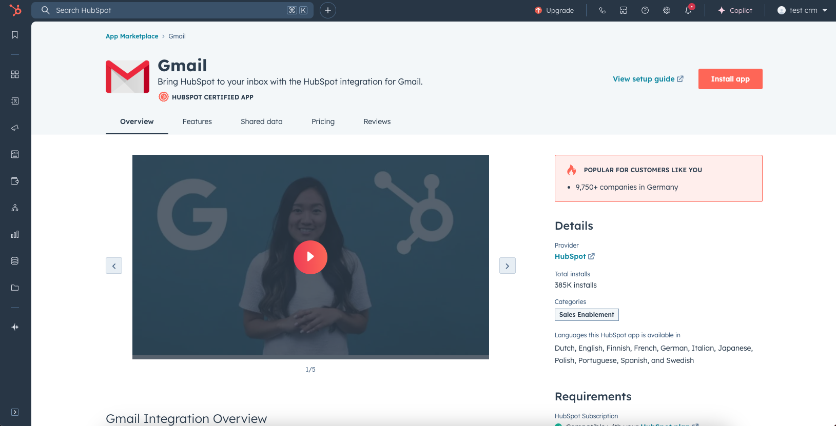 Screenshot of the HubSpot CRM platform in use