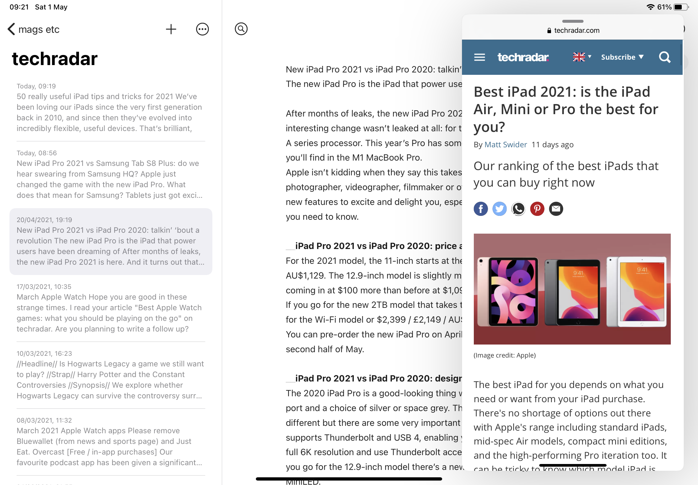 Viewing two apps at once