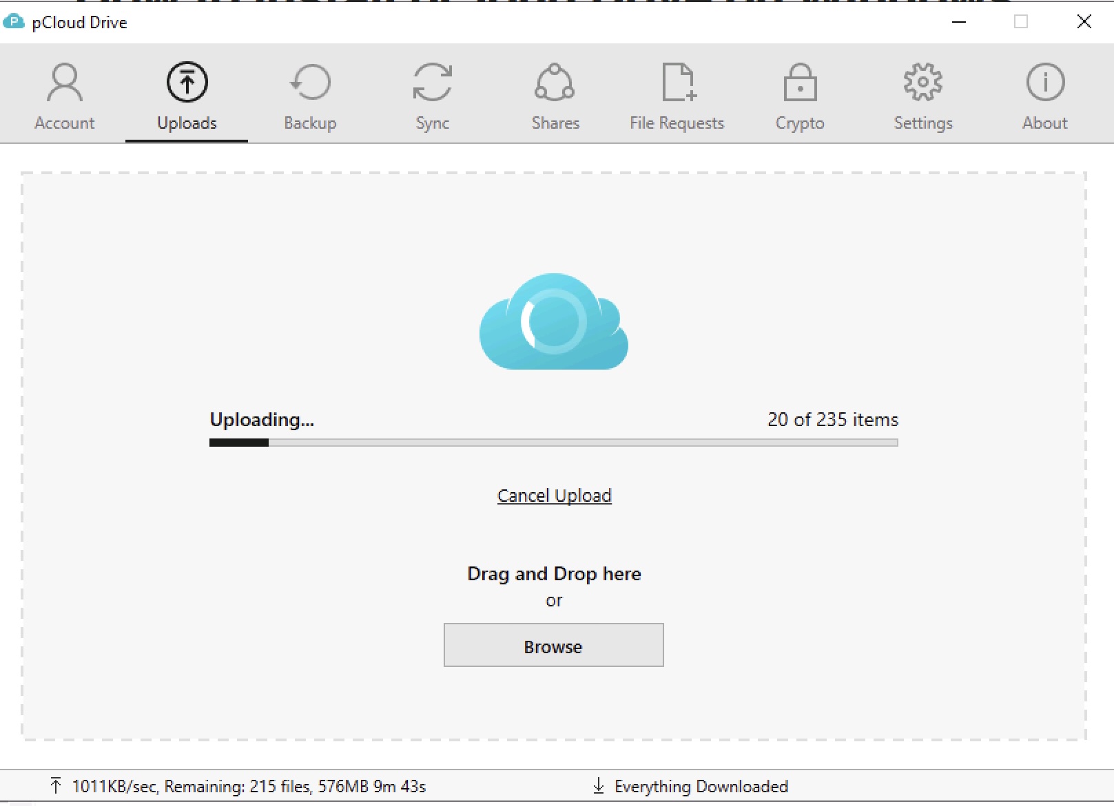pCloud's desktop app in action.