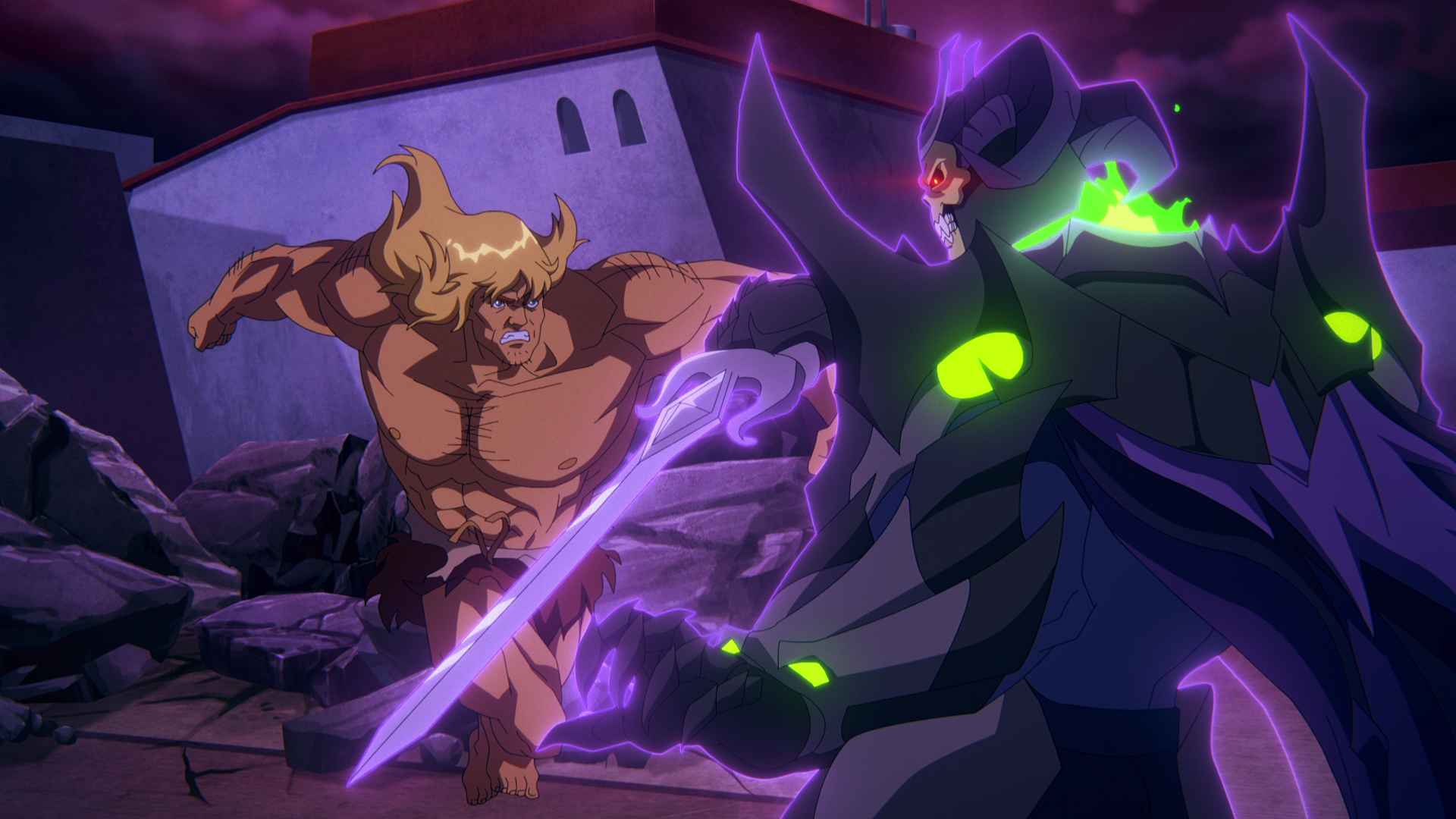 Savage He-Man fights Skelegod in Masters of the Universe: Revelation Part 2