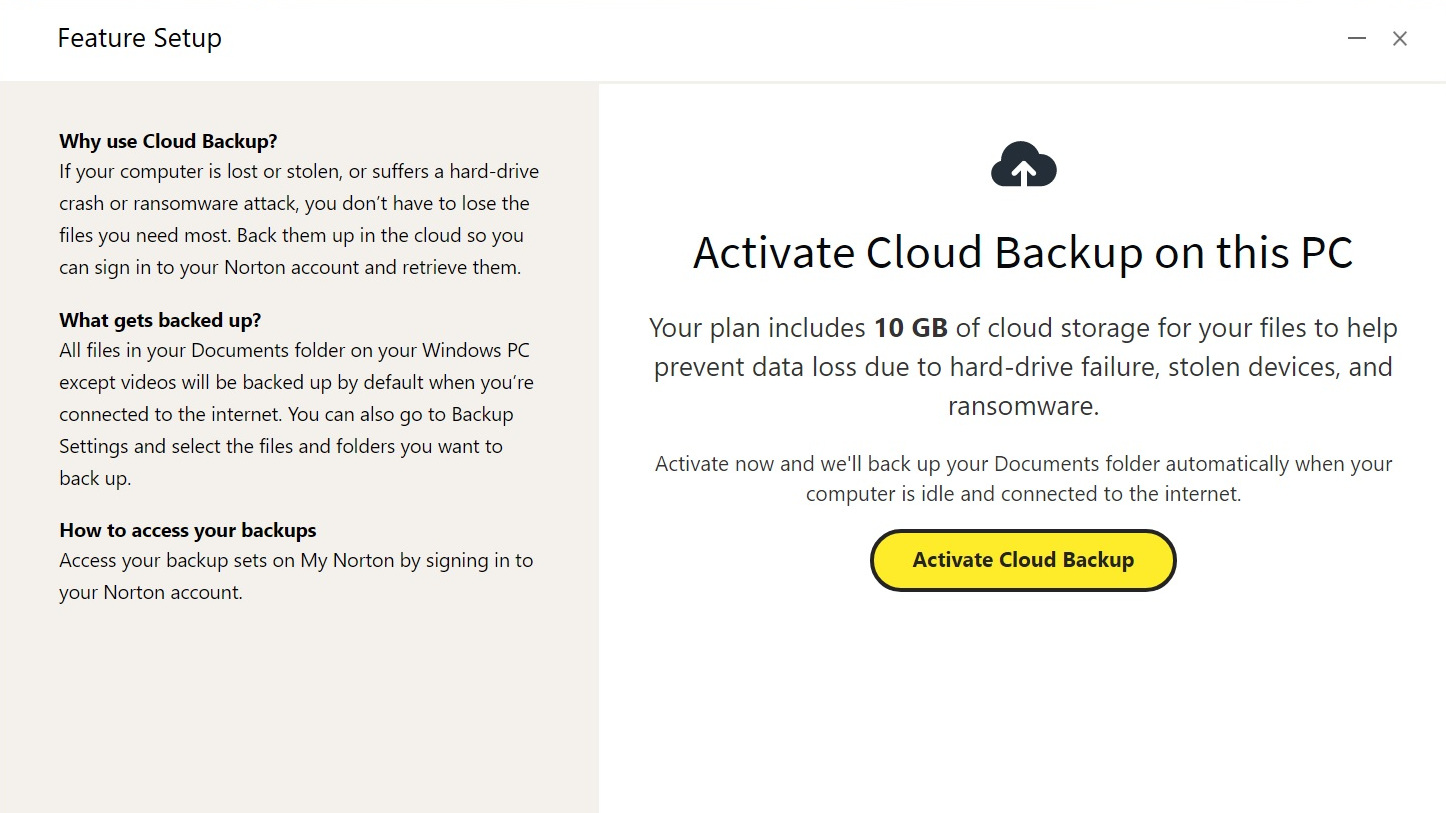 How to use Norton Cloud Backup: Activate Cloud Backup