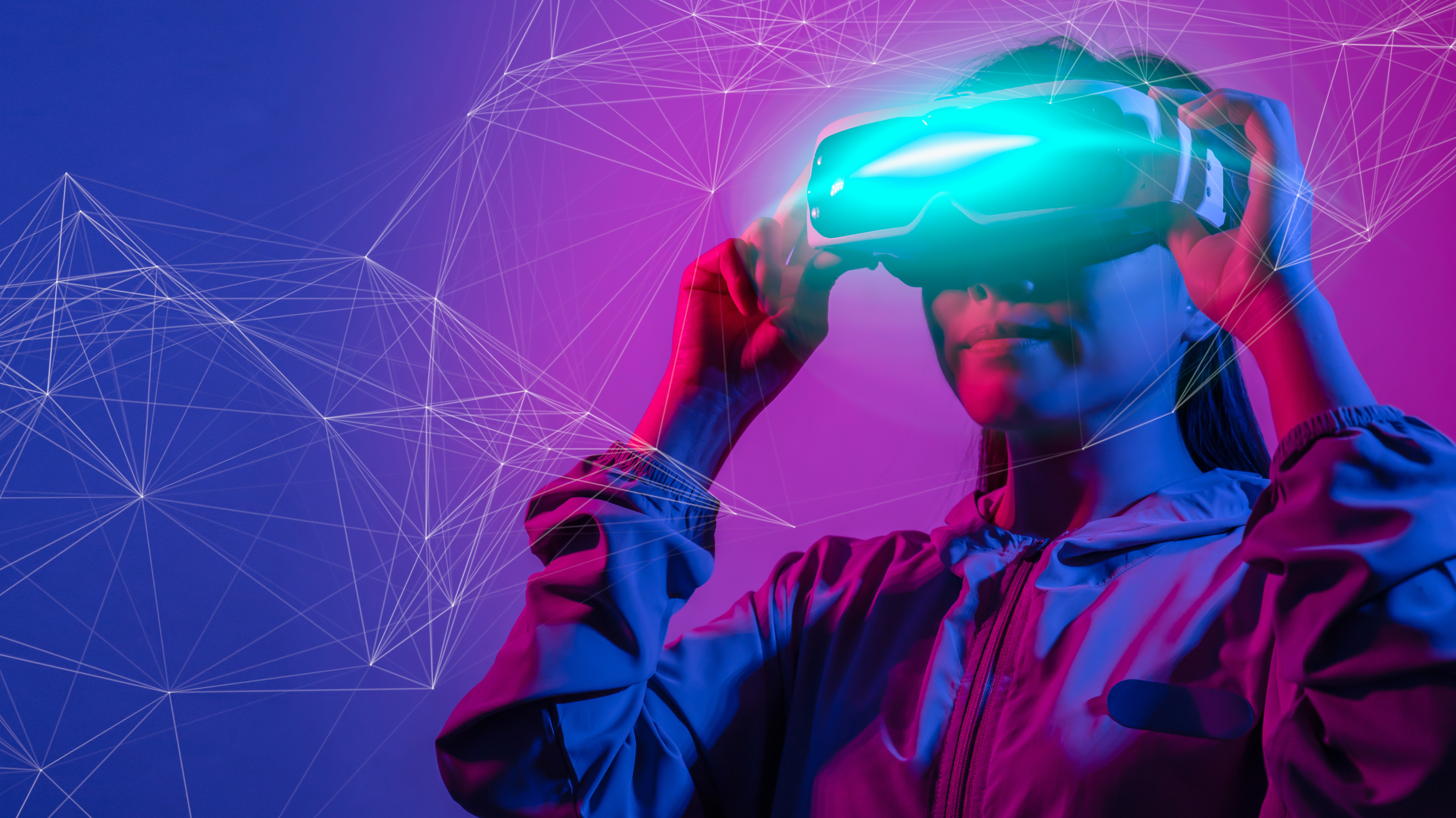 A person wearing a futuristic VR headset
