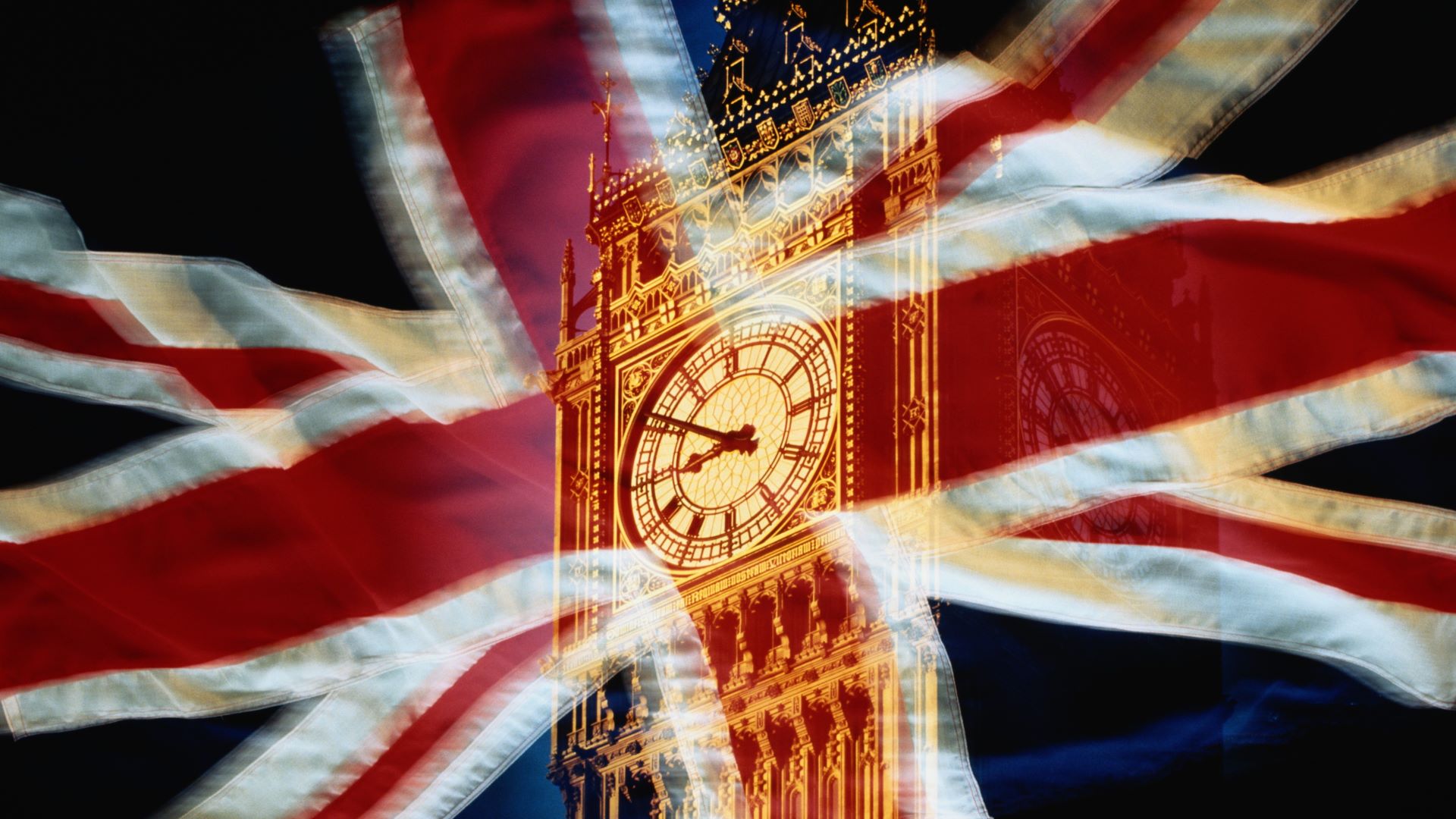 Union Jack flag and Big Ben, multiple exposure 