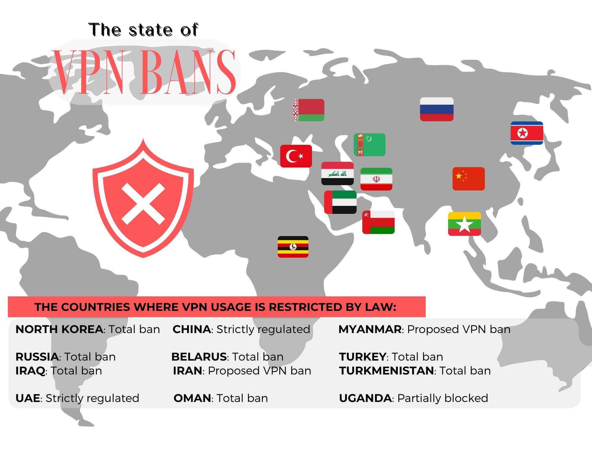 VPNs bans world map
