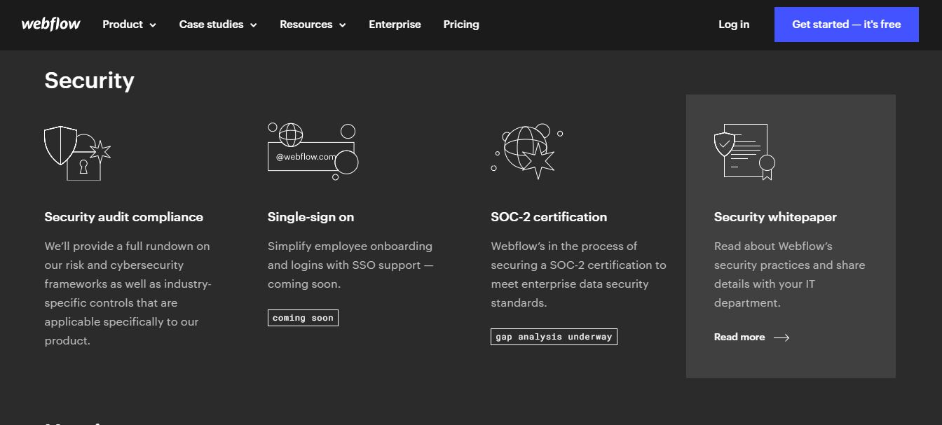 Screenshot of webflow security