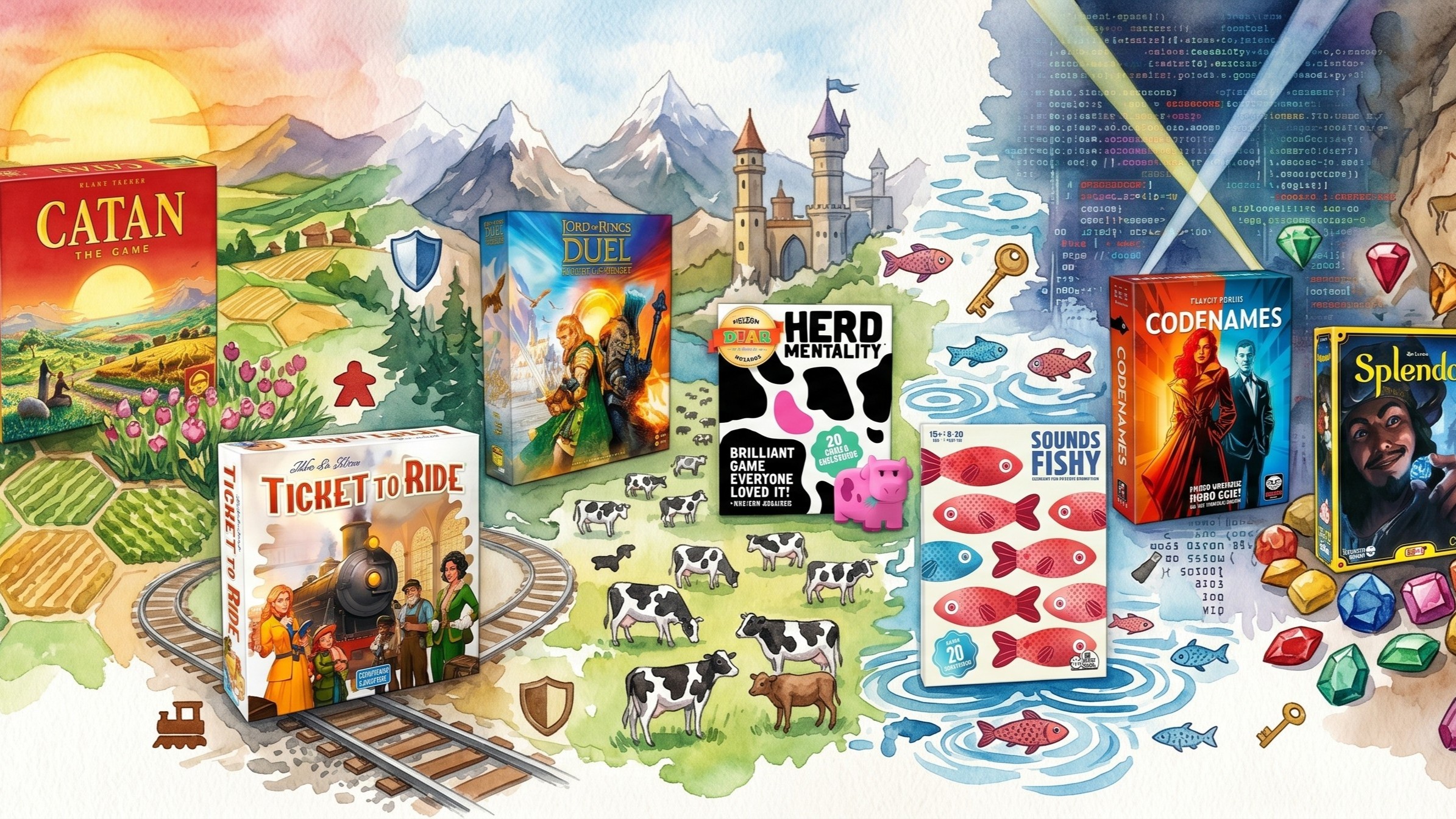 Board games on a fun drawn background 