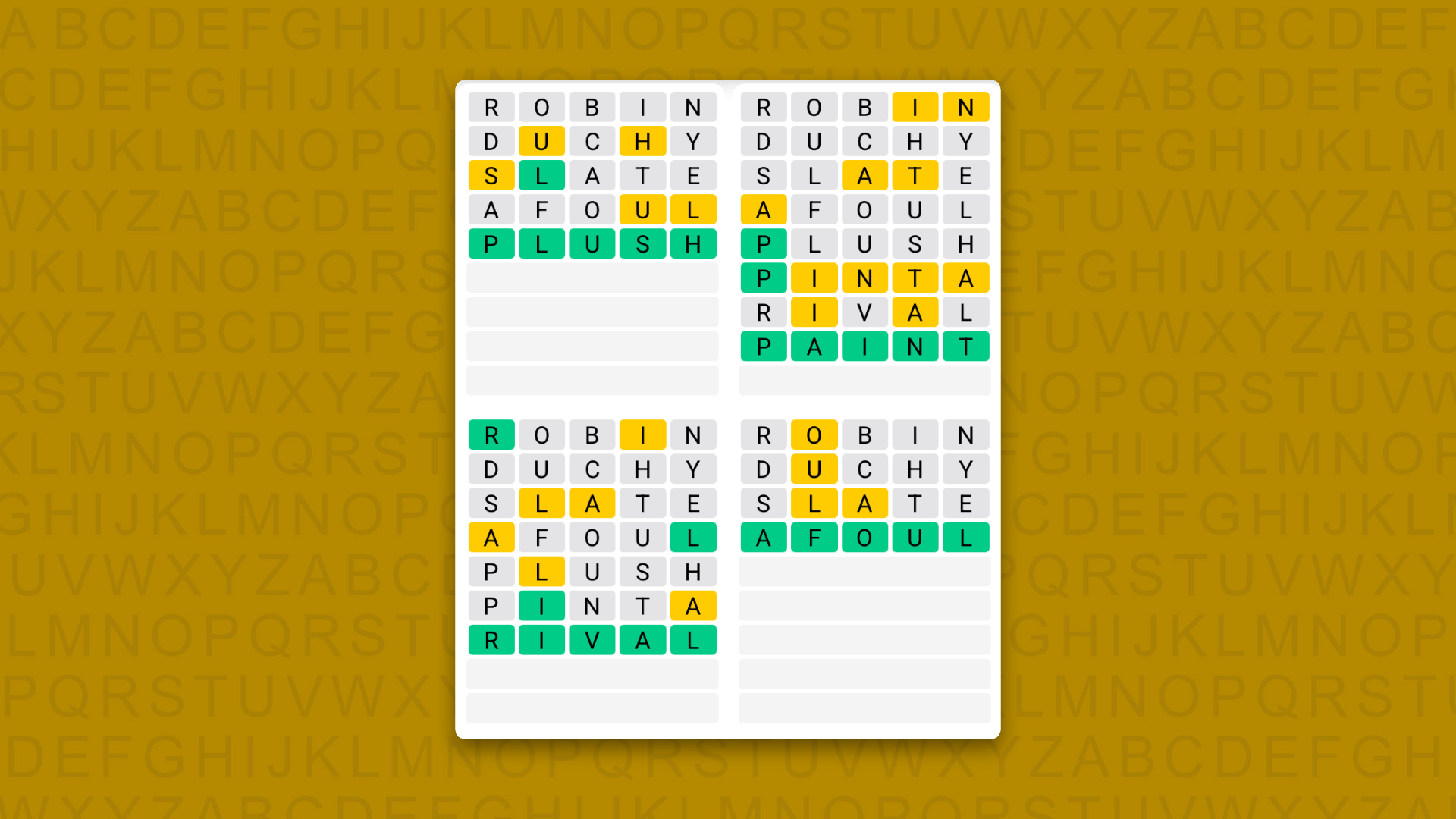 Quordle answers for game 1691 on a yellow background