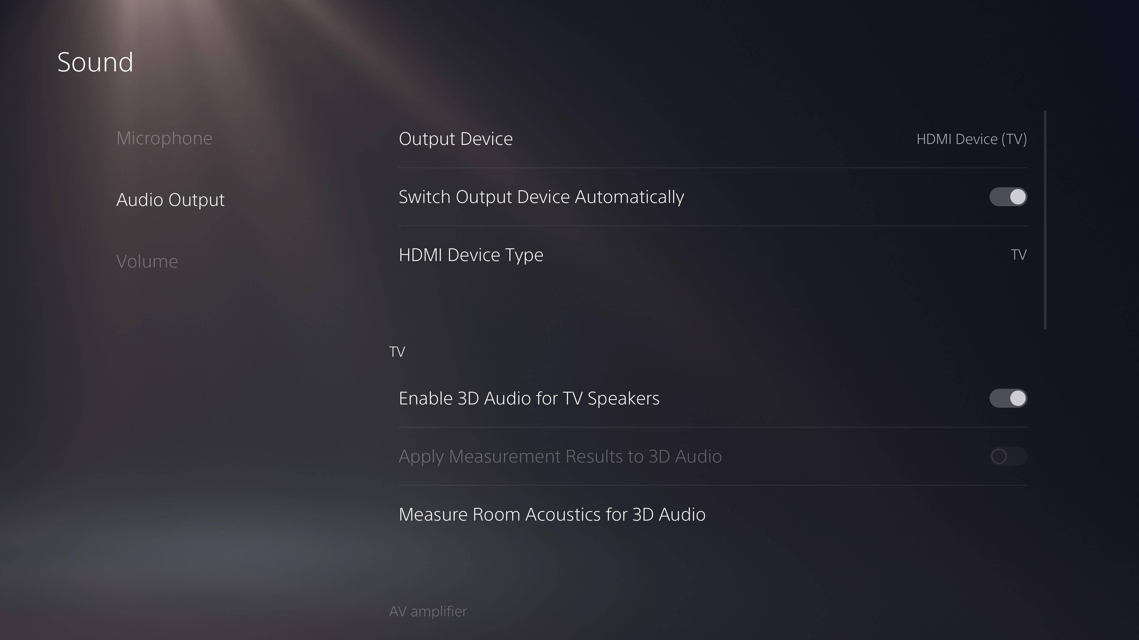 PS5 audio settings