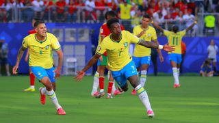 Vinicius Junior of Brazil celebrates scoring at World Cup 2026